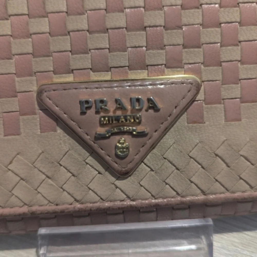 Prada Madras Woven Leather Continental Wallet in Blush Pink With COA